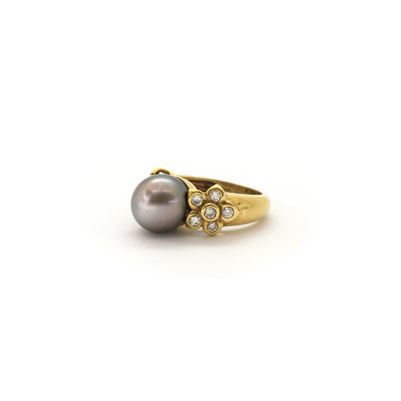 Grey Tahitian Pearl Diamond Bloom Ring (18K) side - Popular Jewelry - New York