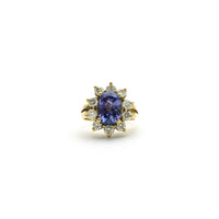Oval Tanzanite Diamond Sunburst Halo Ring (18K) front - Popular Jewelry - New York