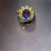 Oval Tanzanite Diamond Sunburst Halo Ring (18K) canlı - Popular Jewelry - Nyu-York