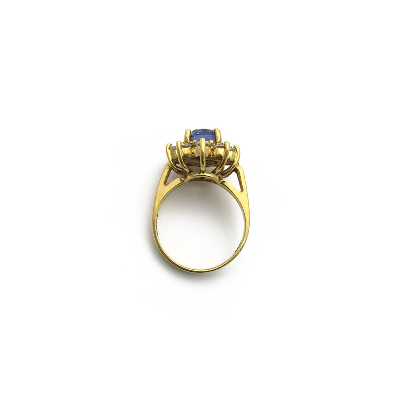 Oval Tanzanite Diamond Sunburst Halo Ring (18K) setting - Popular Jewelry - New York