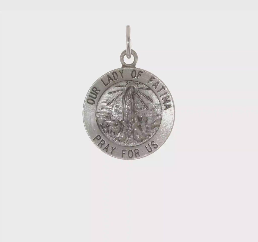 Our Lady of Fatima Antiqued Round Solid Medal (Silver) 360 - Popular Jewelry - New York