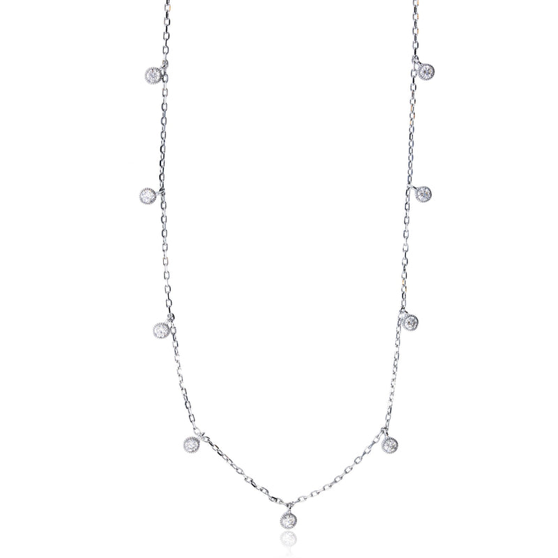 Dangling Milgrain Bezels Fancy Necklace (Silver)