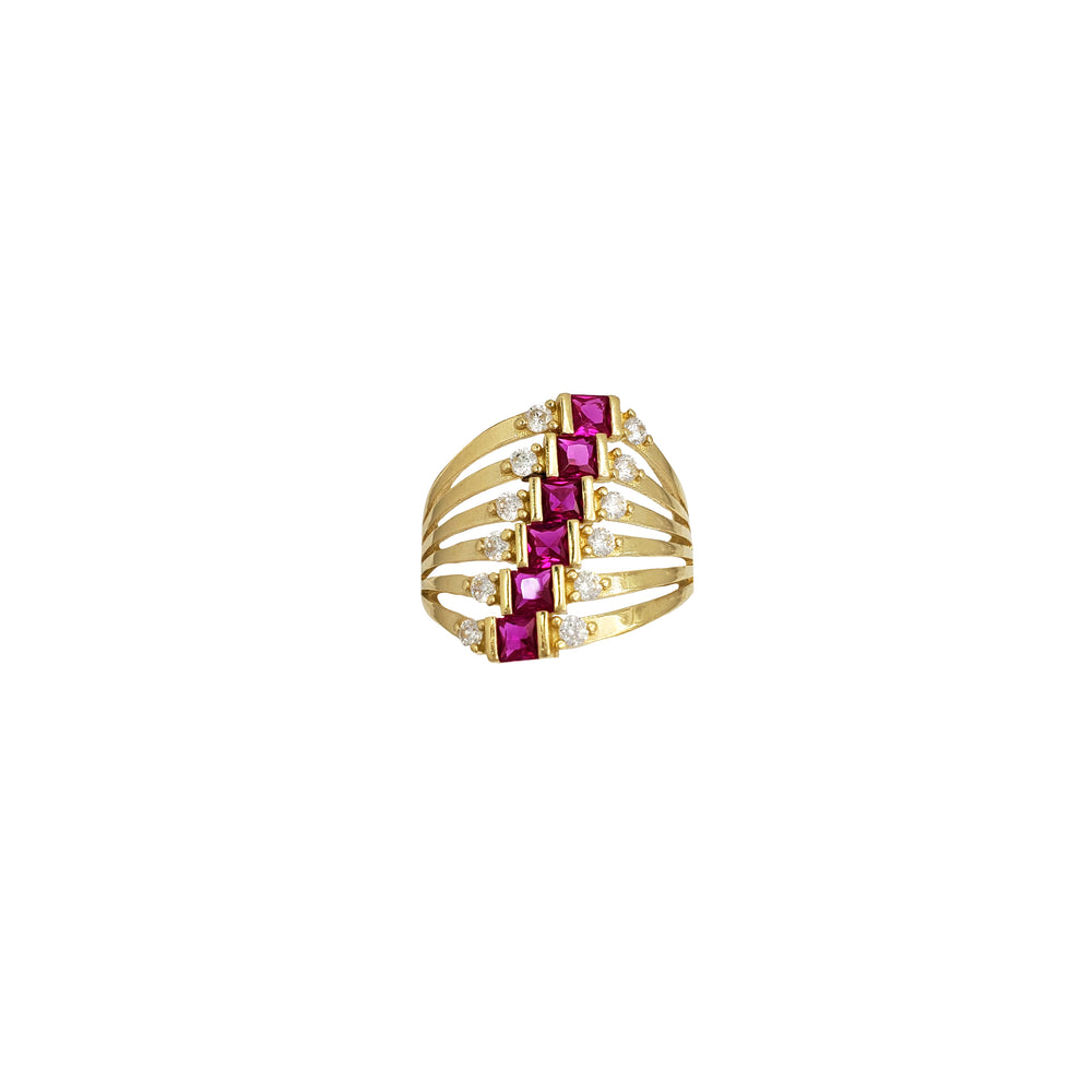 Fanned 6-Row Pink Stone Ladies Ring (14K)