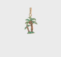 14 Karat Yellow Gold 3D Enameled Palm Trees Pendant Product 360 All Around View Video Double Sided 25 mm x 13 mm 0.98 inch x 0.51 inch 1.92 grams 14KPPT190YYKK-QG K2890