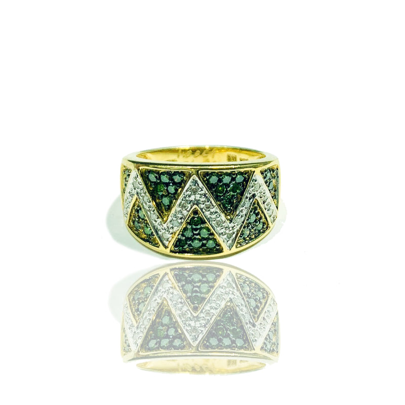 Green Diamond Tribal Zig-Zag Ring (14K)