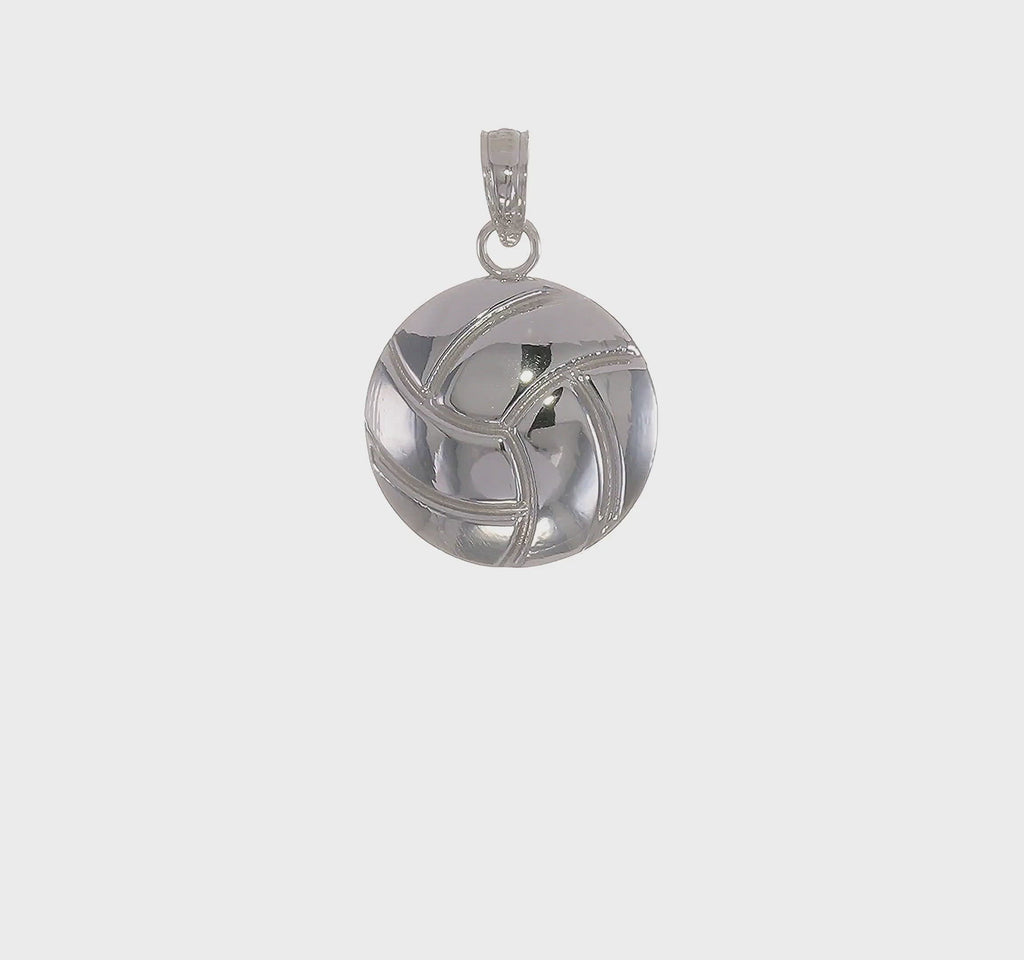 White Gold Volleyball Concave Pendant (14K) 360 - Popular Jewelry - New York