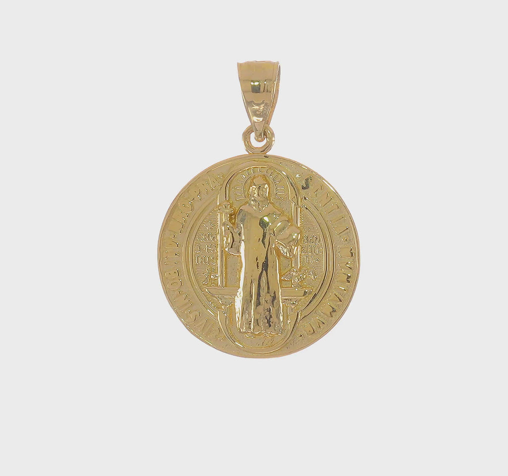 St. Benedict Textured Reversible Medal (14K) 360 - Popular Jewelry - New York