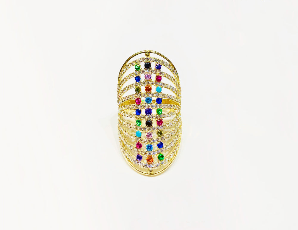 Multi-Colored Cocktail CZ Ring (14K) front - Popular Jewelry - New York