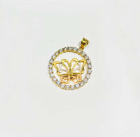 Tricolor Round Butterfly CZ Pendant (14K)