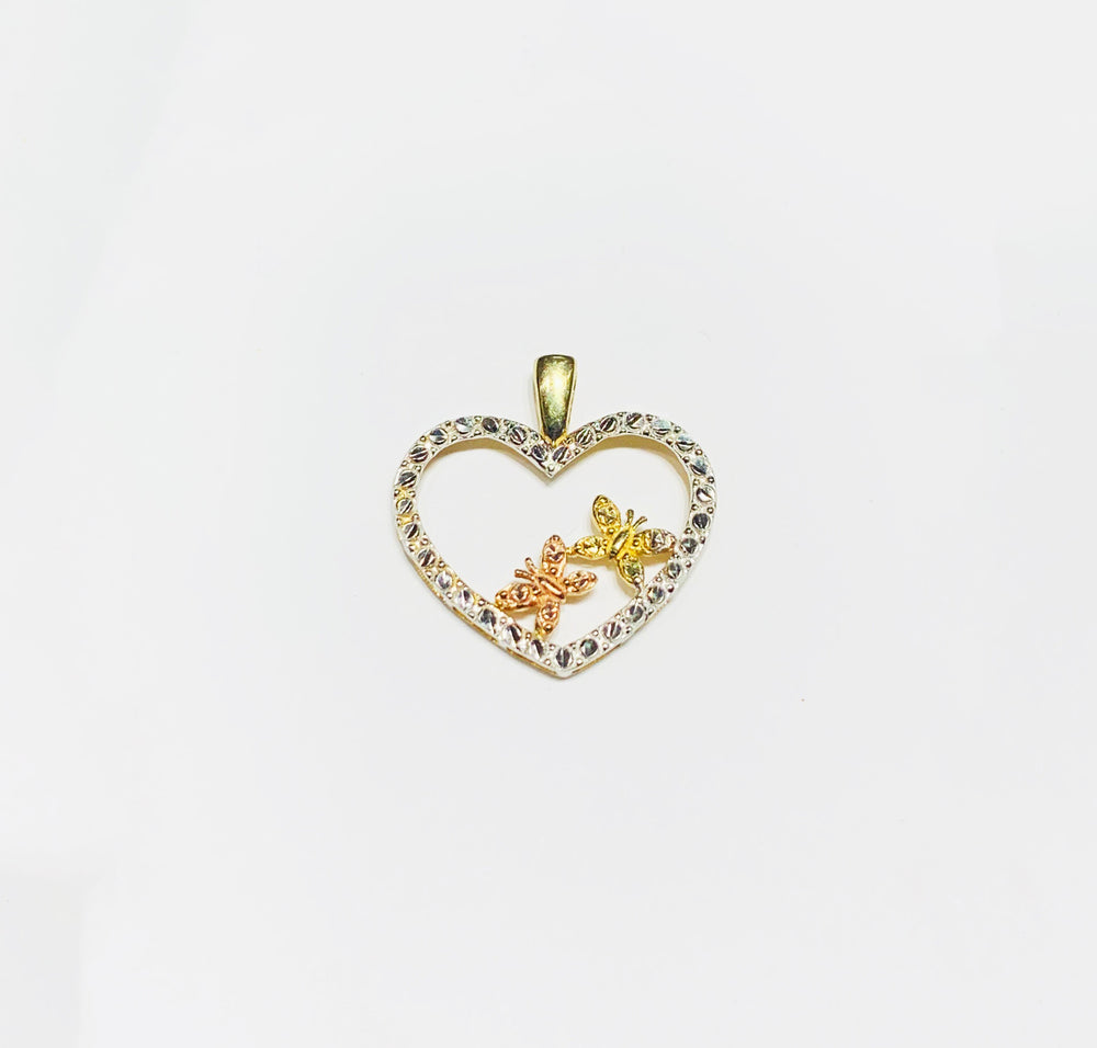 Tri-color Heart butterfly Pendant (10K).