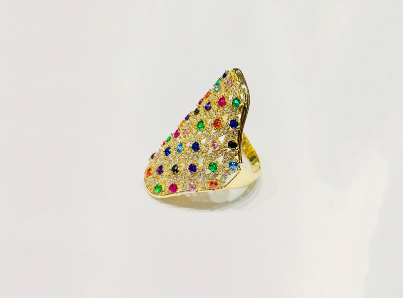 Multi-Colored Cluster CZ Ring (14K) side - Popular Jewelry - New York