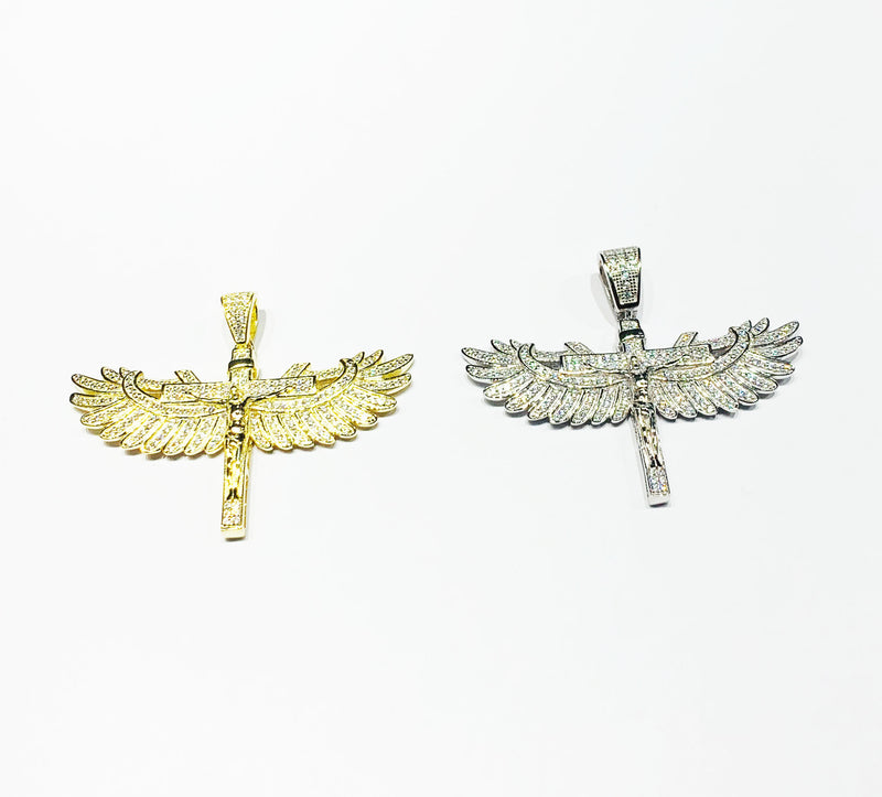 Winged Cross CZ Pendant (Silver)