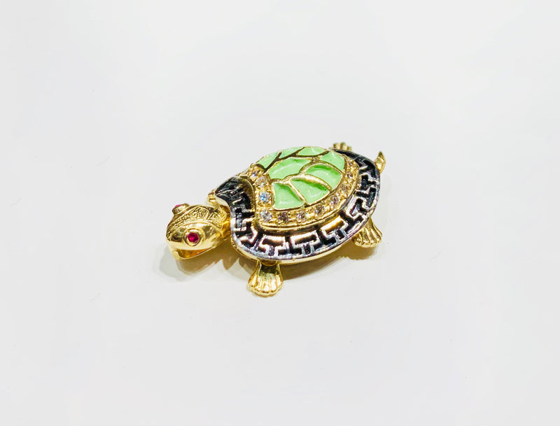 Meander Green Shell Turtle CZ Ring (14K).