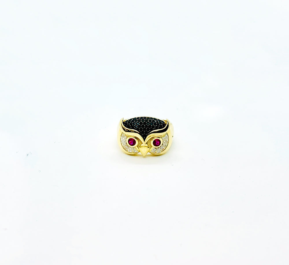 Owl Face CZ Ring (14K).
