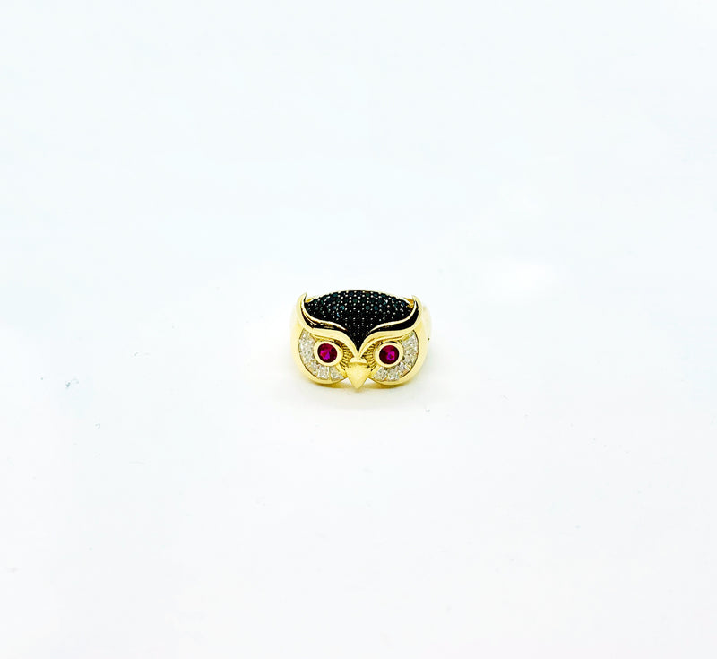 Owl Face CZ Ring (14K).