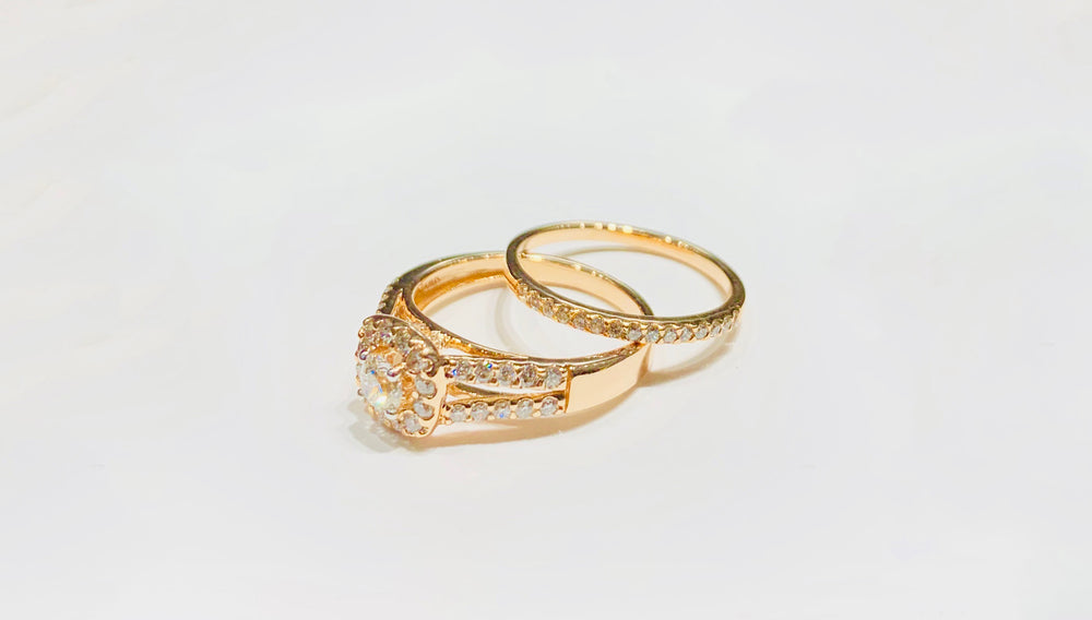 Diamond Square Double Ring (14K).