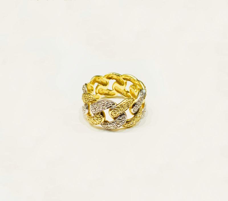 Diamond Two-Tone Miami Cuban Ring (10K).