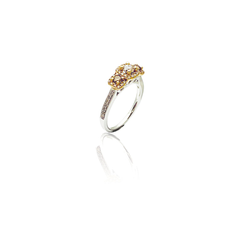 Three Stone Citrine Bridal Diamond Set Ring (14K)