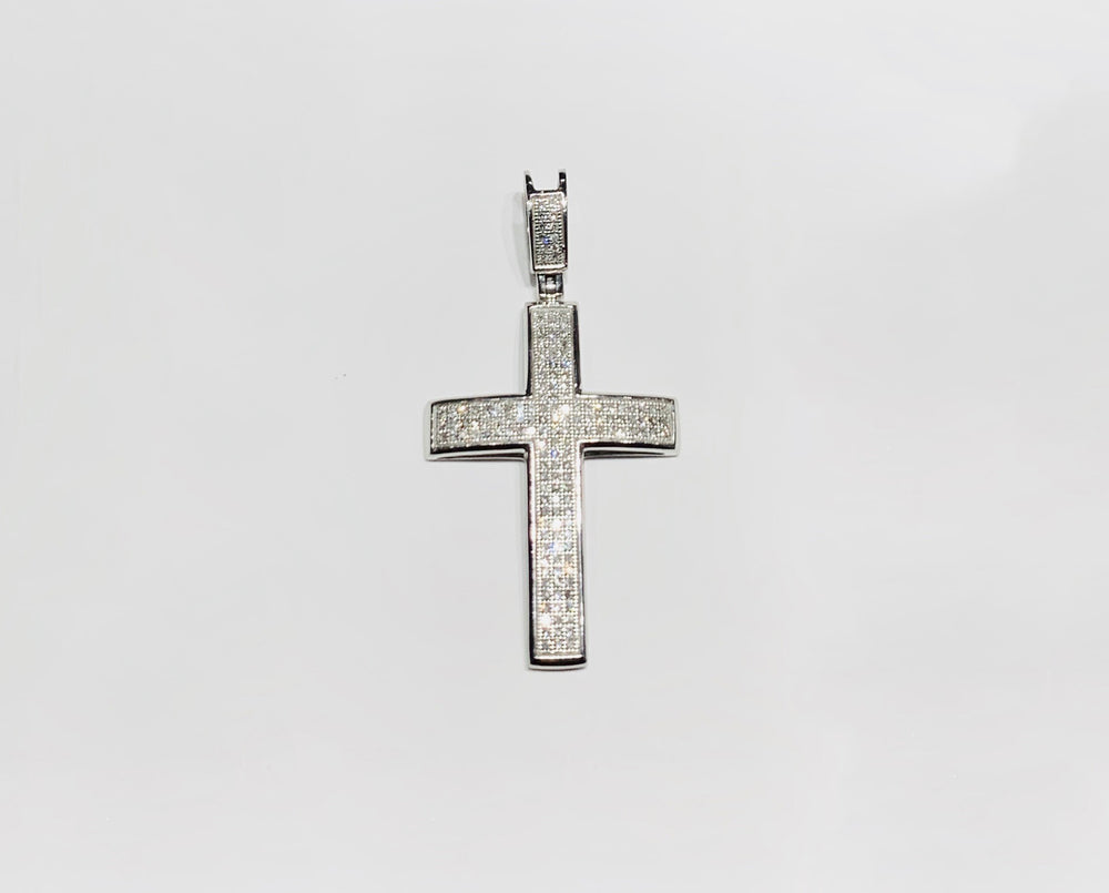 Diamond Convex Cross Pendant (14K) front - Popular Jewelry - New York