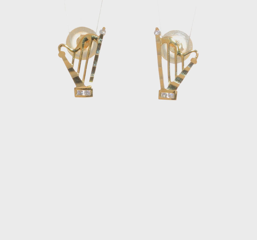 Harp CZ Stud Earrings (14K) 360 - Popular Jewelry - New York