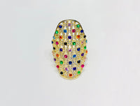 Multi-Colored Cluster CZ Ring (14K) front - Popular Jewelry - New York