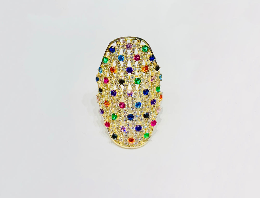 Multi-Colored Cluster CZ Ring (14K) front - Popular Jewelry - New York