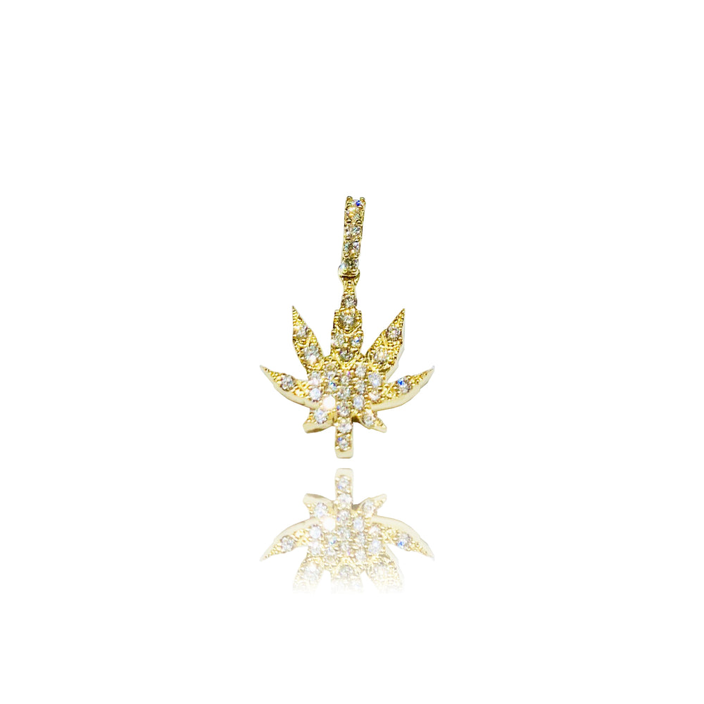 Diamond Marijuana leaf Pendant (14K).