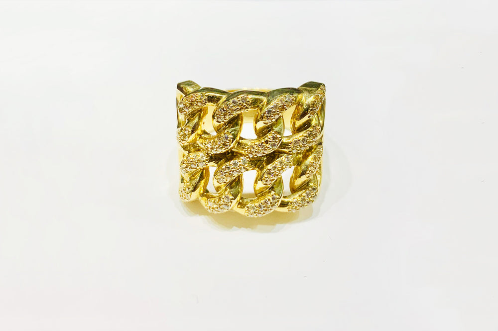 Double Miami Cuban CZ Ring (14K).