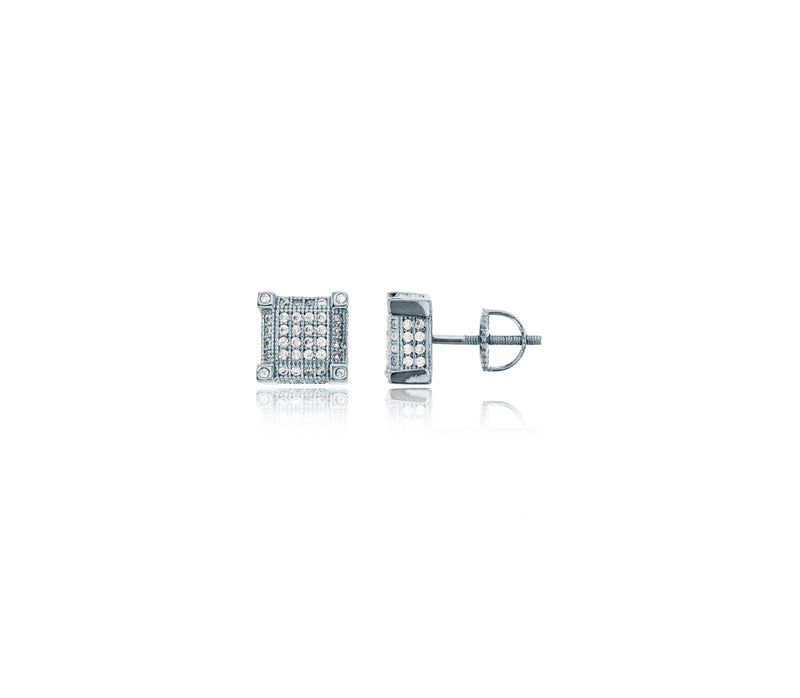Prong Square Screw-Back Stud Earring (Silver)