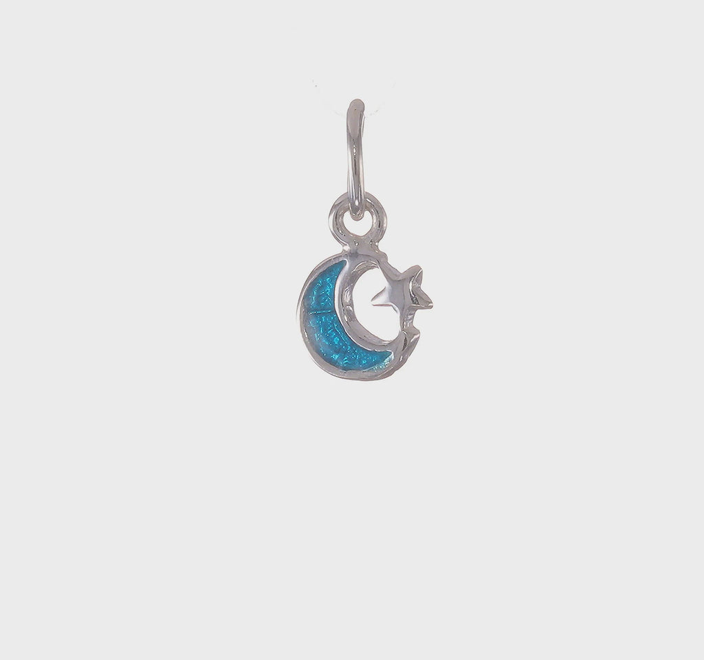 Blue Moon and Star Pendant (Silver) 360 - Popular Jewelry - New York