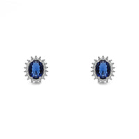 Blue Stone Oval-Cut Halo Stud Earrings (Silver) front - Popular Jewelry - New York