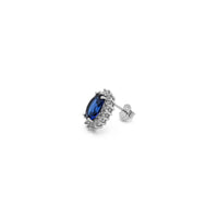 Blue Stone Oval-Cut Halo Stud Earrings (Silver) side - Popular Jewelry - New York