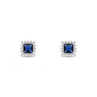 جلوی گوشواره های حلقوی هالو شاهزاده و برش سنگی آبی (نقره ای) جلو - Popular Jewelry - نیویورک