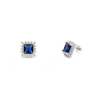 گوشواره گل حلقه ای هالو شاهزاده و برش سنگ آبی (نقره ای) اصلی - Popular Jewelry - نیویورک
