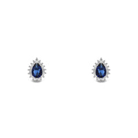 Blue Stone Teardrop Halo Stud Earrings (Silver) front - Popular Jewelry - New York