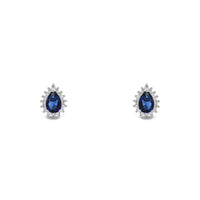 Blue Stone Teardrop Halo Stud Earrings (Silver) front - Popular Jewelry - New York