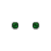 Green Radiant-Cut Cushion Halo Stud Earrings (Silver) front - Popular Jewelry - New York