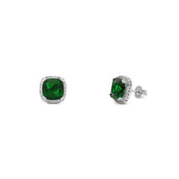 Green Radiant-Cut Cushion Halo Stud Earrings (Silver) main - Popular Jewelry - New York