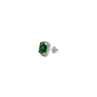 Green Radiant-Cut Cushion Halo Stud Earrings (Silver) side - Popular Jewelry - Nova York