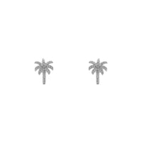 Iced-Out Palm Tree Stud Earrings (Silver) front - Popular Jewelry - New York