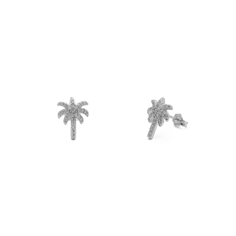 Iced-Out Palm Tree Stud Earrings (Silver) main - Popular Jewelry - New York