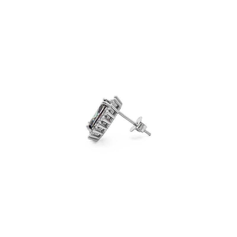 Mystic Fire Stone Oval-Cut Halo Stud Earrings (Silver) side - Popular Jewelry - New York