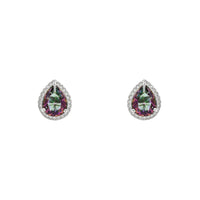 Mystic Fire Teardrop Halo Stud Earrings (Silver) front - Popular Jewelry - Niu Ioka