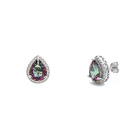 Mystic Fire Teardrop Halo Stud Earrings (Silver) main - Popular Jewelry - Niu Ioka