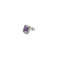 Purple Stone Princess-Cut Cushion Halo Stud Earrings (Silver) side - Popular Jewelry - New York