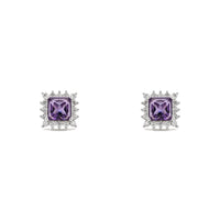 Purple Stone Princess-Cut Halo Stud Earrings (Silver) front - Popular Jewelry - New York