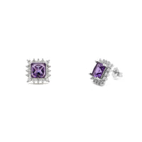 Purple Stone Princess-Cut Halo Stud Earrings (Silver) main - Popular Jewelry - New York
