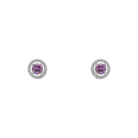 Purple Stone Round-Cut Halo Stud Earrings (Silver) front - Popular Jewelry - New York