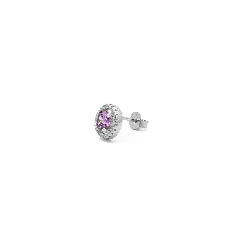 Purple Stone Round-Cut Halo Stud Earrings (Silver) side - Popular Jewelry - New York