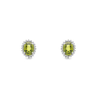 Rose-Cut Faux Peridot Halo Stud Earrings (Silver) Front - Popular Jewelry - New York